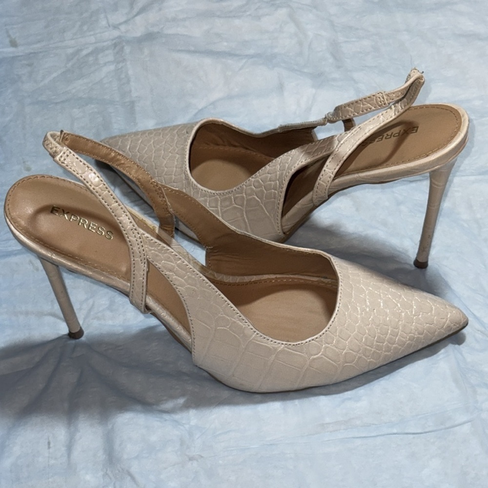 Express Croc embossed cut out sling backs heels pumps women’s shoes Sz 10 - Picture 7 of 13
